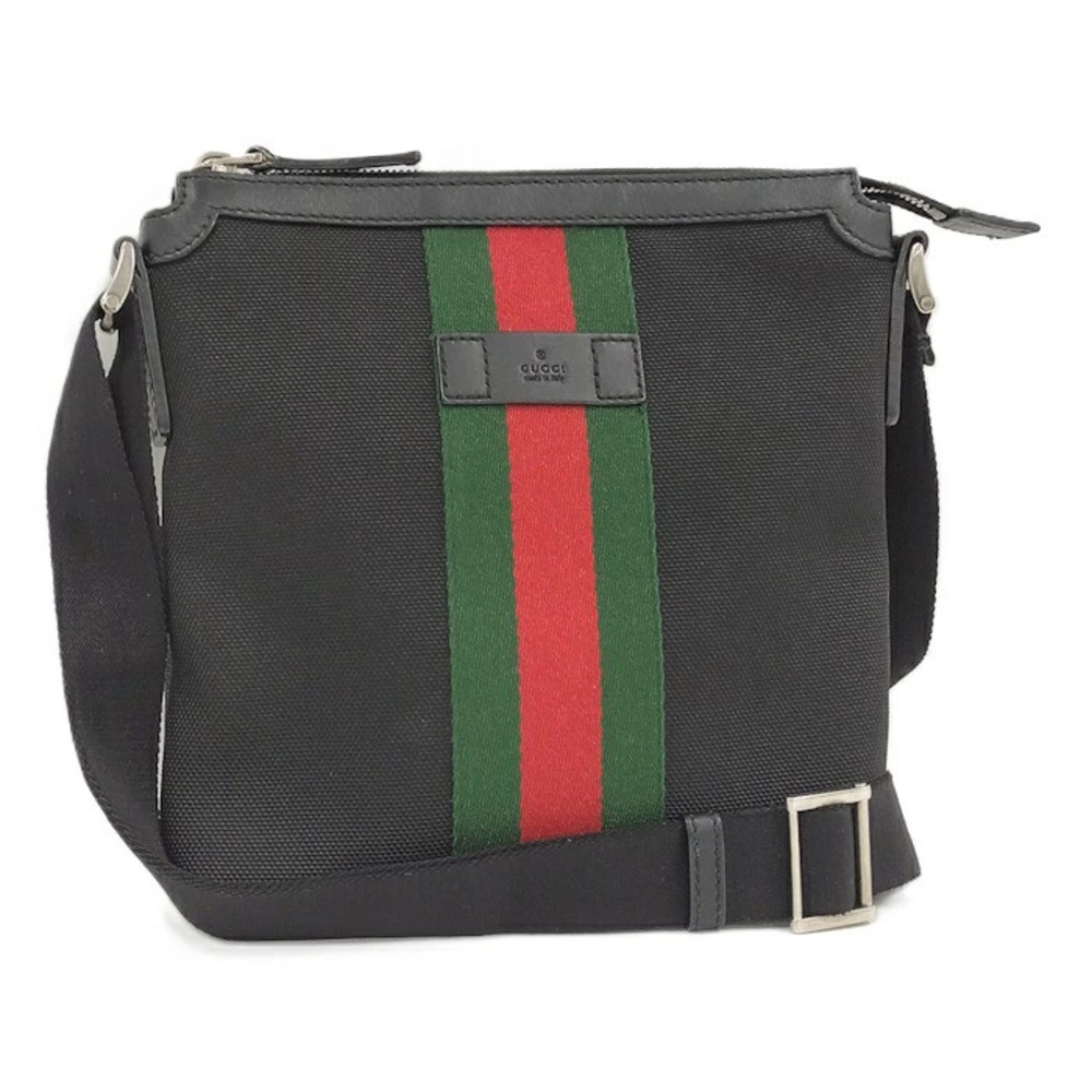 Gucci Shoulder Bag Canvas Black Sherry